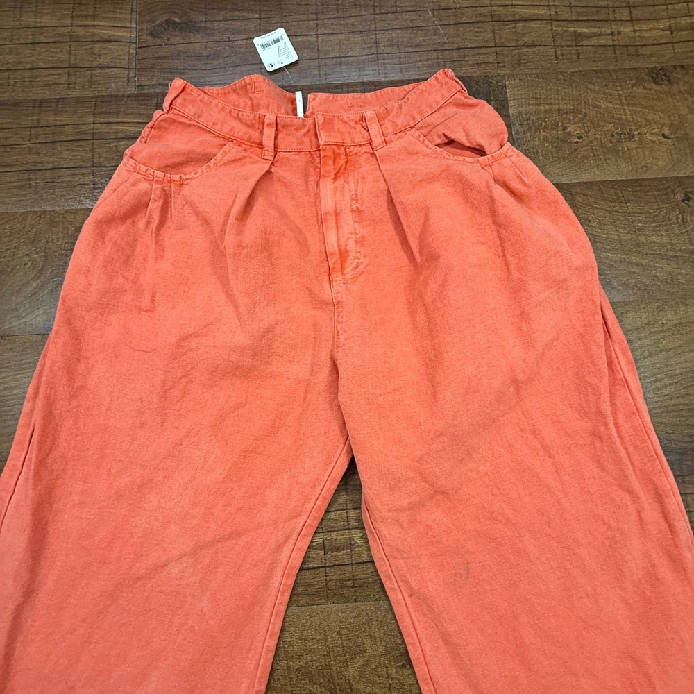 Free People Pleated Cropped Pants Women Size 6 Red Mango High Rise Wide Leg NWT